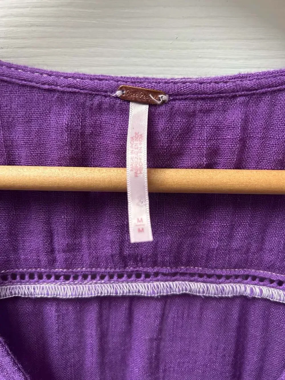 Boho Hippie Free People Bell Sleeve Purple Gauze Button-Front Long Slv Top M